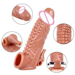 SM 19 Cm Klitoris Uyarıcılı Tırtıklı Titreşimli Penis Kılıfı