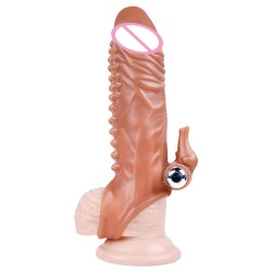 SM 19 Cm Klitoris Uyarıcılı Tırtıklı Titreşimli Penis Kılıfı