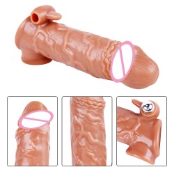 SM Klitoral Uyarıcılı 15 Cm Titreşimli Realistik Penis Kılıfı