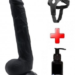 27 cm Siyah Realistik Vantuzlu Dildo Penis Kemer Kayganlaştırıcı Set