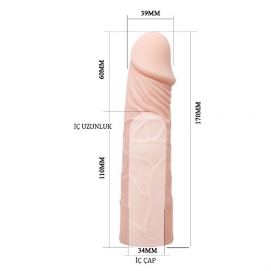 6cm Dolgulu Damarlı Ekstra Uzun Penis Kılıfı