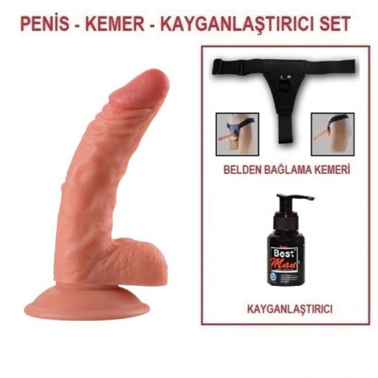 18 cm Belden Bağlamalı Realistik Vantuzlu Dildo Penis