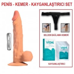 25 cm Belden Bağlamalı Titreşimli Realistik Dildo Penis Set