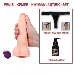 20,5 cm Belden Bağlamalı Titreşimli Realistik Dildo Penis Set