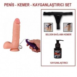 21 cm Belden Bağlamalı Titreşimli Realistik Dildo Penis Set (FE10018VB)