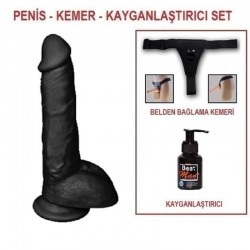 25,5 cm Belden Bağlamalı Realistik Dildo Zenci Penis Set