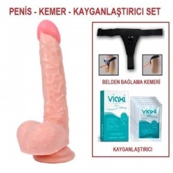 25,5 cm Belden Bağlamalı Realistik Dildo Penis Set
