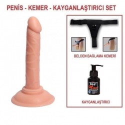14 cm Belden Bağlamalı Realistik Testissiz Dildo Penis Set
