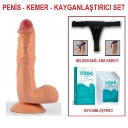 23 cm Belden Bağlamalı Realistik Dildo Penis Set