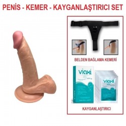 18 cm Belden Bağlamalı Realistik Dildo Penis Set