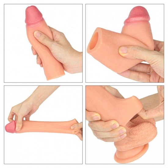 Nature Extender 4.5 cm Dolgulu Premium Ten Rengi Silikon Penis Kılıfı