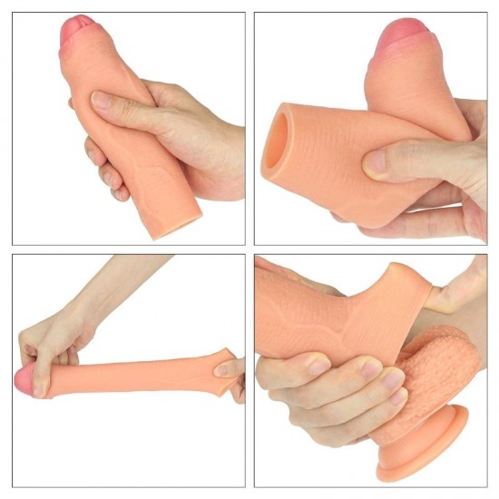 Nature Extender 4.5 cm Dolgulu Premium Ten Rengi Silikon Sünnetsiz Penis Kılıfı