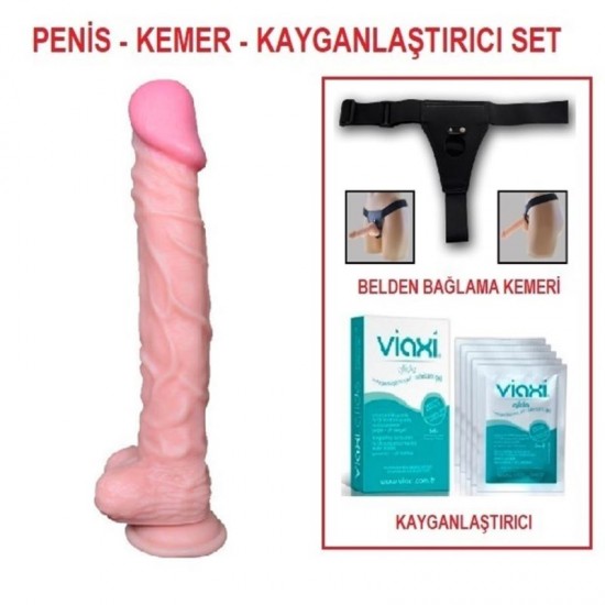 25 cm Belden Bağlamalı Realistik Dildo Penis Set