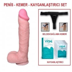 24 cm Belden Bağlamalı Realistik Dildo Penis Set