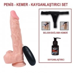 22,5 cm Belden Bağlamalı Gerçekçi Titreşimli Dildo Vibratör Penis