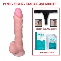 19,5 cm Belden Bağlamalı Realistik Dildo Penis Set