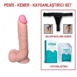 21 cm Realistik Kalın Dildo Penis Belden Bağlamalı Set