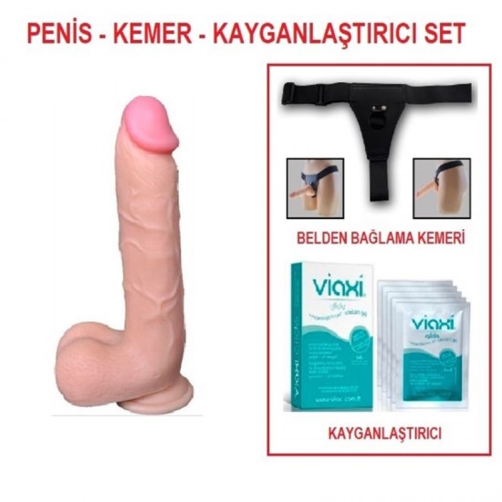 21 cm Realistik Kalın Dildo Penis Belden Bağlamalı Set