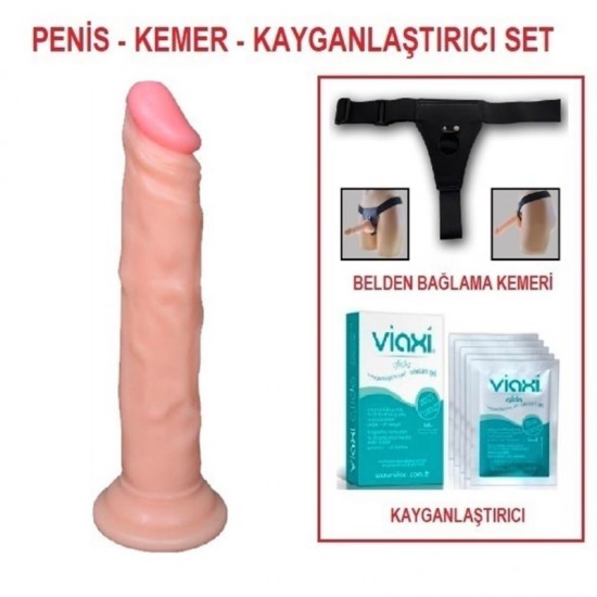 18,5 cm Belden Bağlamalı Realistik Testissiz Dildo Penis Set