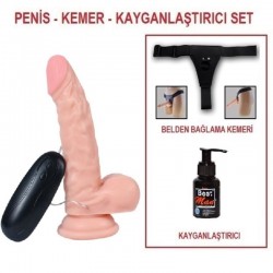 17 cm Belden Bağlamalı Titreşimli Realistik Dildo Penis Set