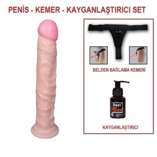 24 cm Belden Bağlamalı Realistik Testissiz Dildo Penis Set