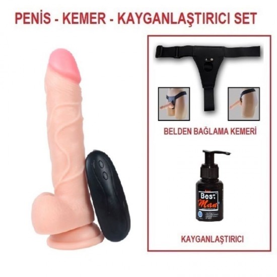 21 cm Belden Bağlamalı Titreşimli Realistik Dildo Penis Set