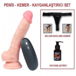 17 cm Belden Bağlamalı Titreşimli Realistik Dildo Penis Set