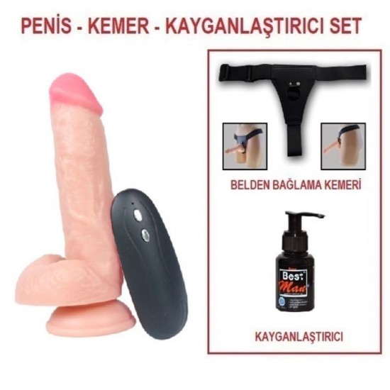 17,5 cm Belden Bağlamalı Titreşimli Realistik Dildo Penis Set