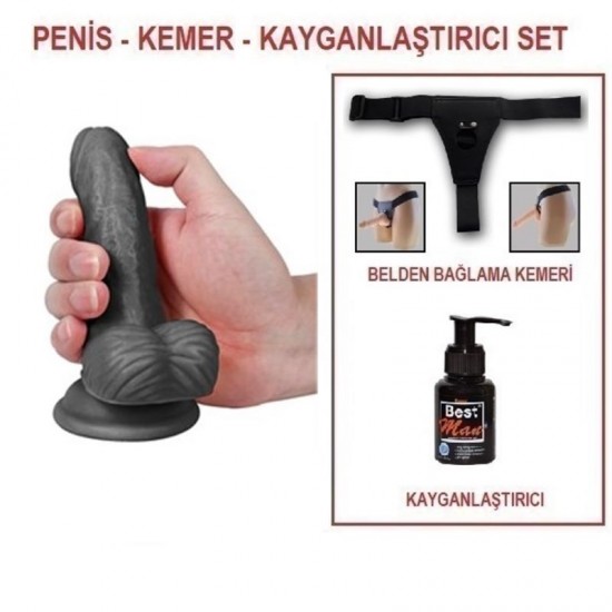 13 cm Belden Bağlamalı Realistik Dildo Zenci Penis Set