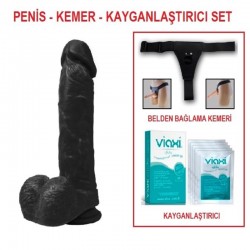 22 cm Belden Bağlamalı Realistik Dildo Zenci Penis Set