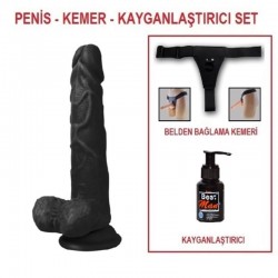 19 cm Belden Bağlamalı Realistik Dildo Zenci Penis Set