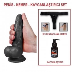 17 cm Belden Bağlamalı Realistik Dildo Zenci Penis Set