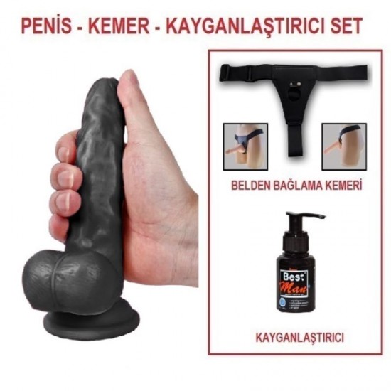 17 cm Belden Bağlamalı Realistik Dildo Zenci Penis Set