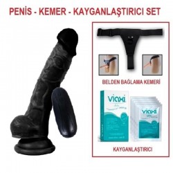 17 cm Belden Bağlamalı Titreşimli Realistik Dildo Zenci Penis Set