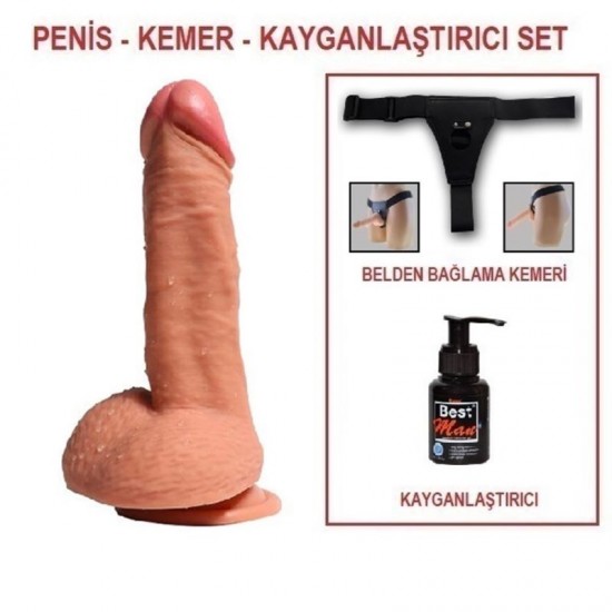 20 cm Belden Bağlamalı Çift Katmanlı Realistik Dildo Penis Set