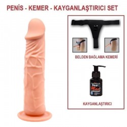 20 cm Belden Bağlamalı Realistik Vantuzlu Dildo Penis Set     