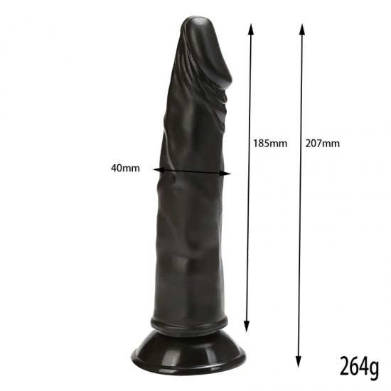 20,7 cm.Realistik Vantuzlu Siyah Renk Dildo Penis