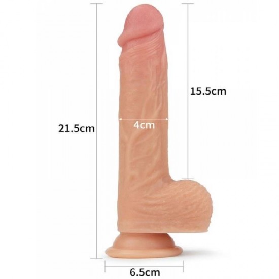 LoveToy Çift Katmanlı Isıtmalı Şarjlı Döner Başlı Titreşimli Realistik Dildo 21.5 cm