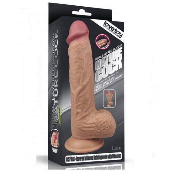 LoveToy Çift Katmanlı Isıtmalı Şarjlı Döner Başlı Titreşimli Realistik Dildo 21.5 cm